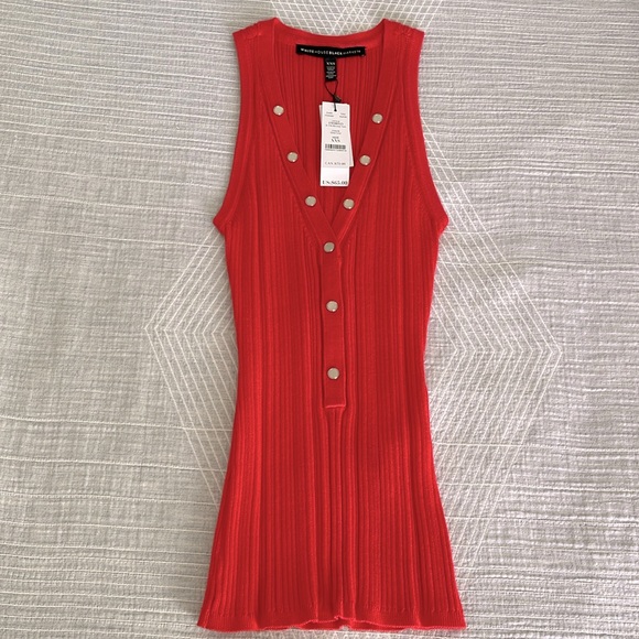 NWT WHBM V-Neck Snap-Front Rib Knit Sweater Tank Deep Coral XXS - Picture 4 of 8